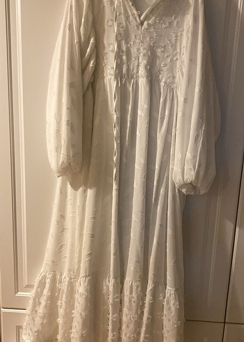 Beyaz Bohem Uzun Keten Elbise - Görsel 10