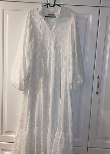 Beyaz Bohem Uzun Keten Elbise - Görsel 5