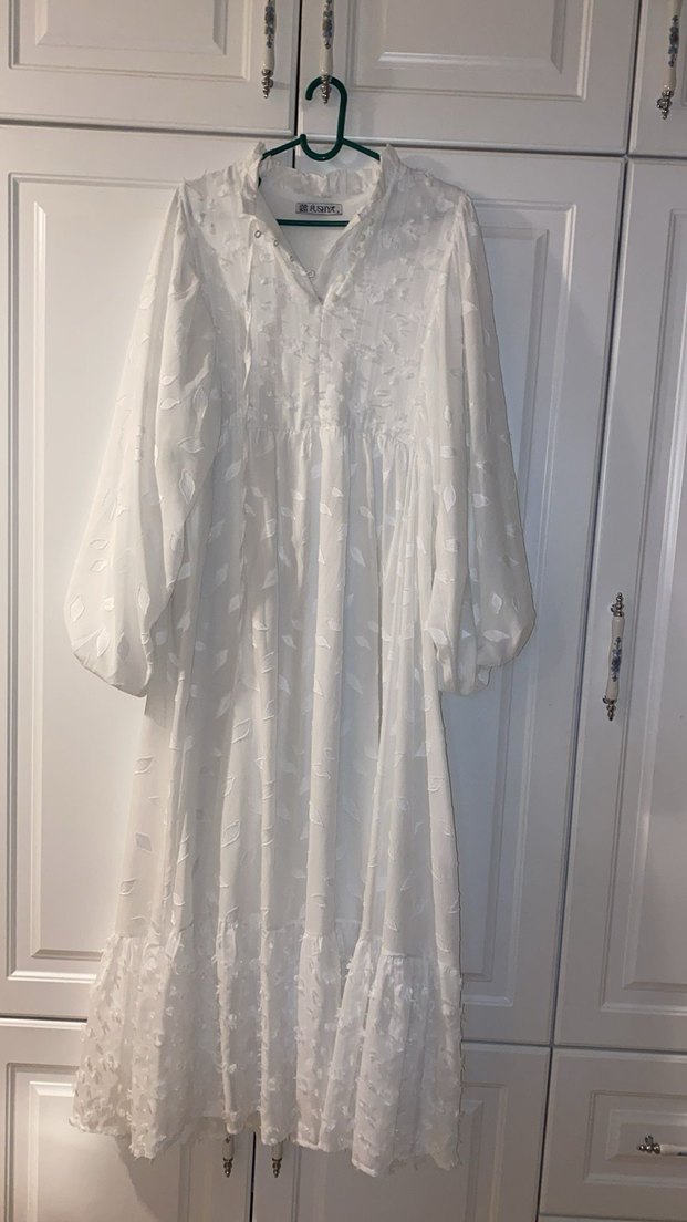 Beyaz Bohem Uzun Keten Elbise - Görsel 3