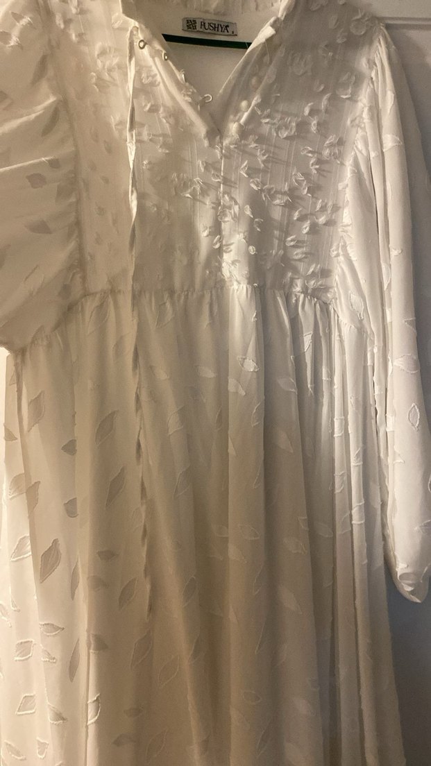 Beyaz Bohem Uzun Keten Elbise - Görsel 4