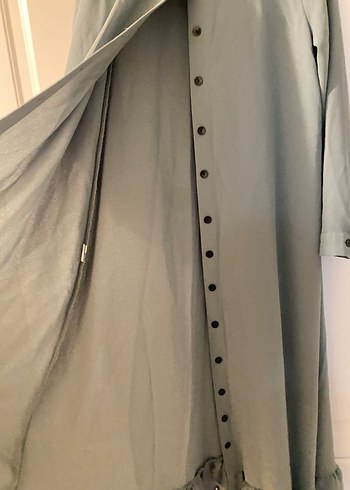 Uzun Gri Keten Düğmeli Elbise - Görsel 4