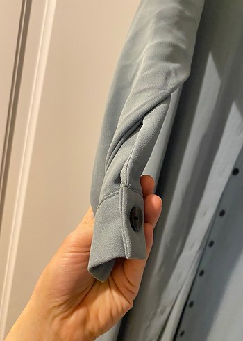 Uzun Gri Keten Düğmeli Elbise - Görsel 7