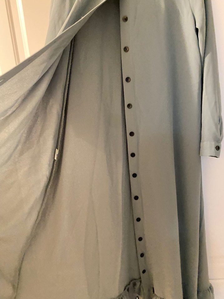 Uzun Gri Keten Düğmeli Elbise - Görsel 4