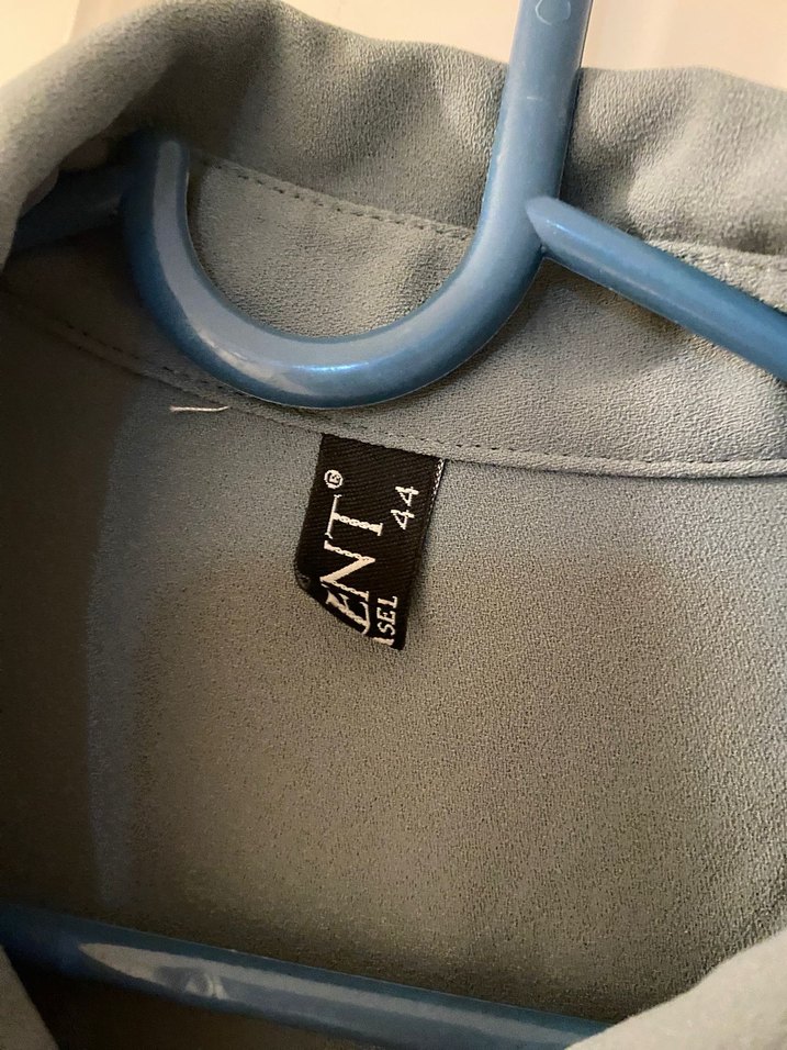 Uzun Gri Keten Düğmeli Elbise - Görsel 5