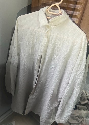 Kadın Beyaz Keten Düğmeli Gömlek - Görsel 6