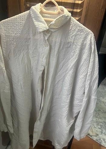 Kadın Beyaz Keten Düğmeli Gömlek - Görsel 3