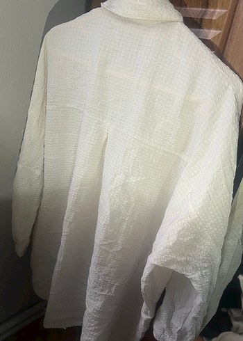 Kadın Beyaz Keten Düğmeli Gömlek - Görsel 5