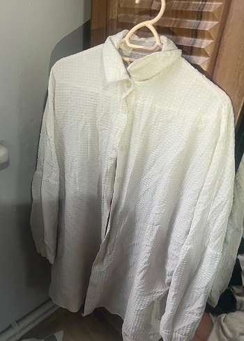 Kadın Beyaz Keten Düğmeli Gömlek - Görsel 2