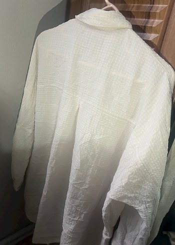 Kadın Beyaz Keten Düğmeli Gömlek - Görsel 7