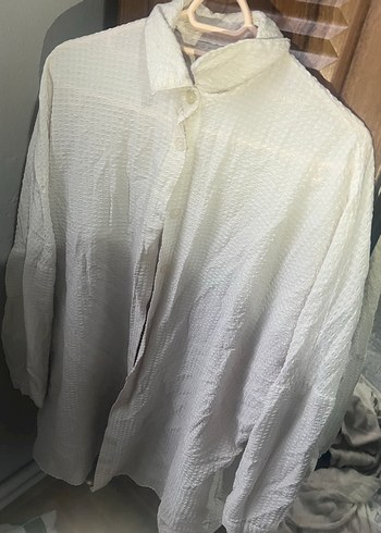 Kadın Beyaz Keten Düğmeli Gömlek - Görsel 4