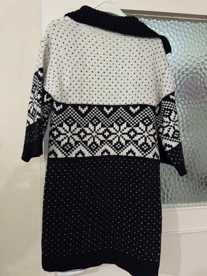 Uzun Bohem Desenli Örgü Kadın Hırka - Görsel 4