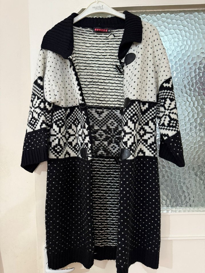 Uzun Bohem Desenli Örgü Kadın Hırka - Görsel 2