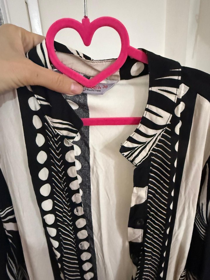 Siyah Beyaz Desenli Uzun Bohem Elbise - Görsel 2