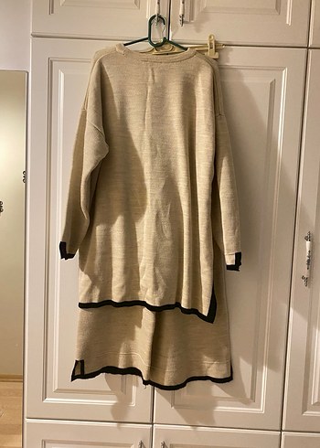 Bej Uzun Kollu Salaş Keten Kadın Kazak - Görsel 9