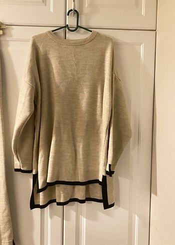 Bej Uzun Kollu Salaş Keten Kadın Kazak - Görsel 12