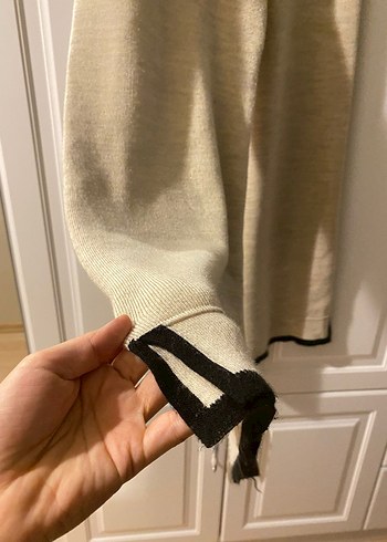 Bej Uzun Kollu Salaş Keten Kadın Kazak - Görsel 14