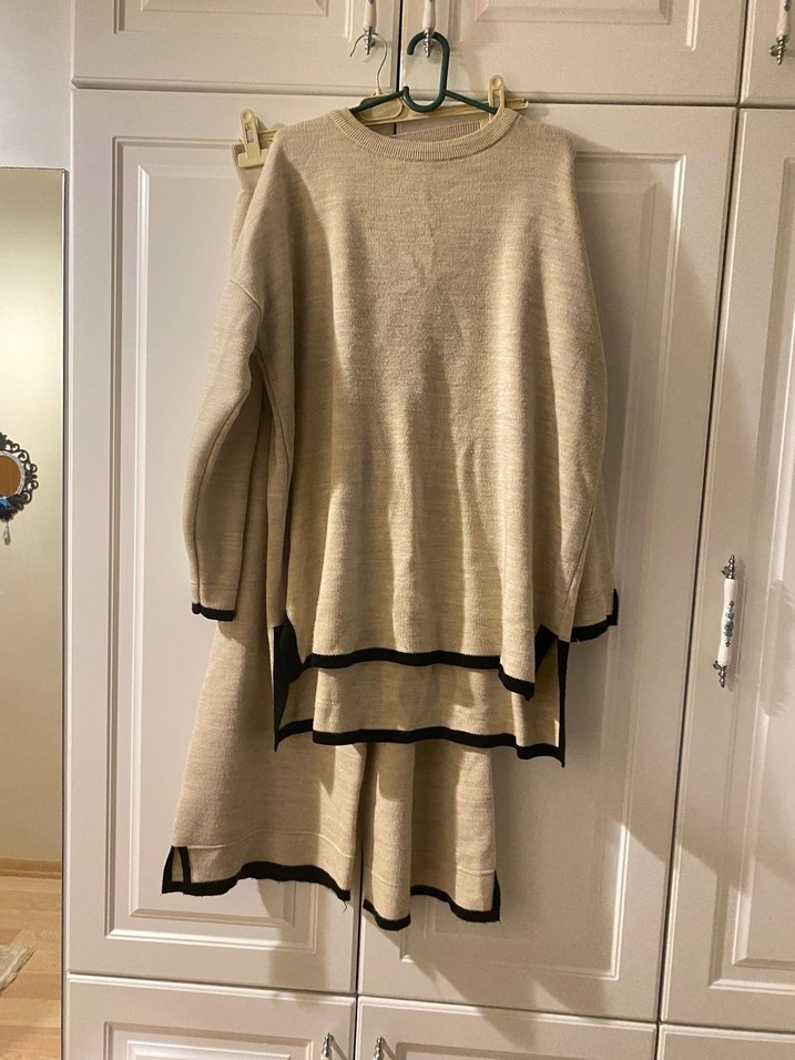 Bej Uzun Kollu Salaş Keten Kadın Kazak - Görsel 3