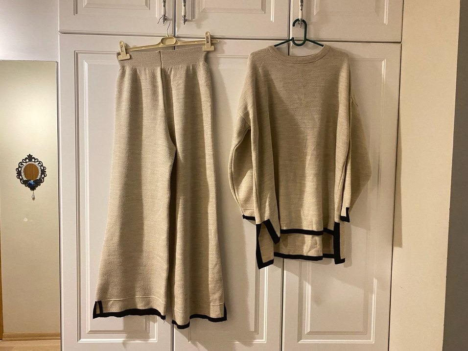 Bej Uzun Kollu Salaş Keten Kadın Kazak - Görsel 4