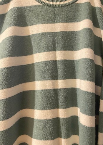 Çizgili Yeşil Gri Triko Kadın Kazak - Görsel 4