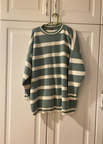 Çizgili Yeşil Gri Triko Kadın Kazak - Görsel 6