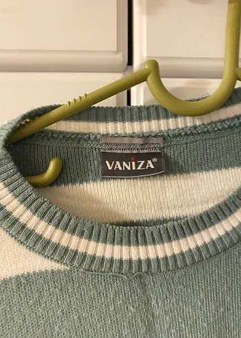Çizgili Yeşil Gri Triko Kadın Kazak - Görsel 3