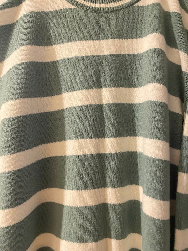 Çizgili Yeşil Gri Triko Kadın Kazak - Görsel 4