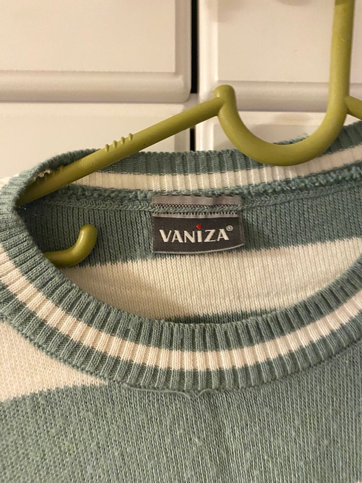 Çizgili Yeşil Gri Triko Kadın Kazak - Görsel 3