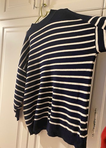 Lacivert Çizgili Yumuşak Triko Kazak - Görsel 7