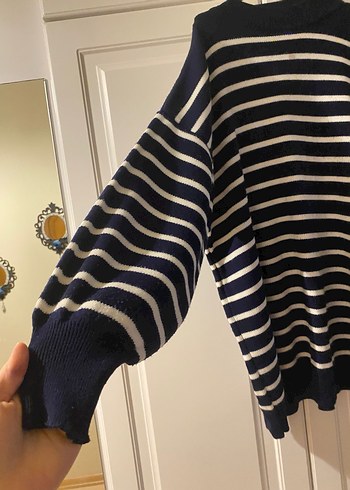 Lacivert Çizgili Yumuşak Triko Kazak - Görsel 3