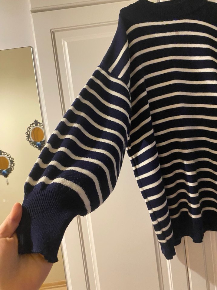 Lacivert Çizgili Yumuşak Triko Kazak - Görsel 3