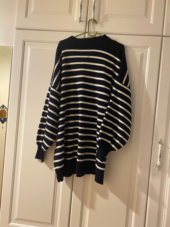 Lacivert Çizgili Yumuşak Triko Kazak - Görsel 4