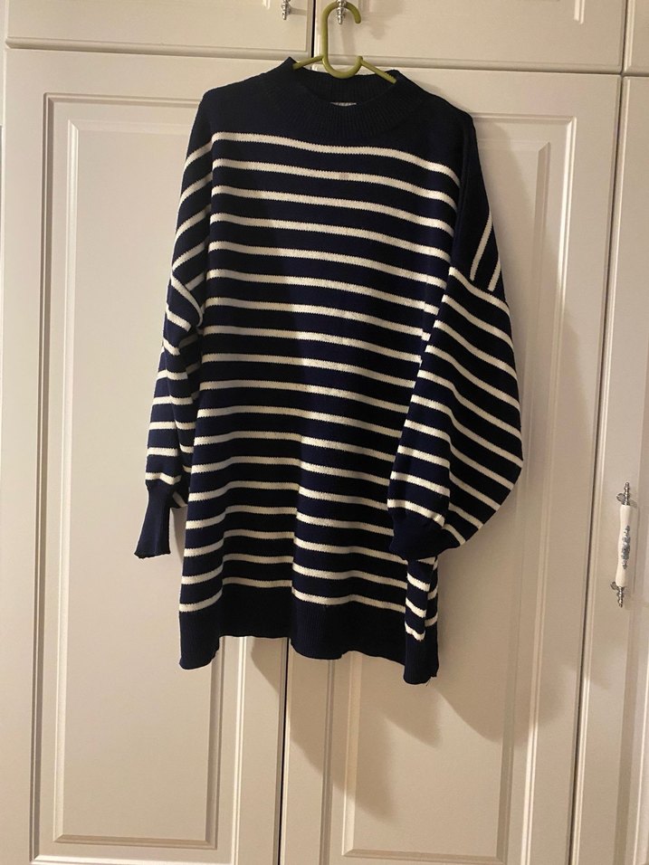 Lacivert Çizgili Yumuşak Triko Kazak - Görsel 5