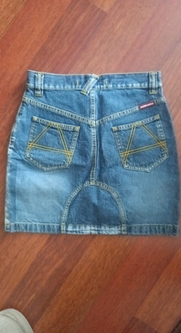Parlak Mavi Denim Mini Etek - Görsel 3