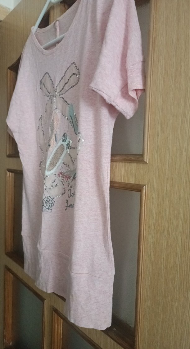 Pembe Payetli Kısa Kollu Tişört - Görsel 3