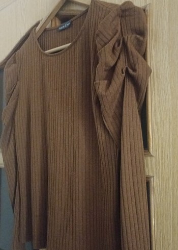 Kadın Kahverengi Piliseli Uzun Kollu Triko - Görsel 2