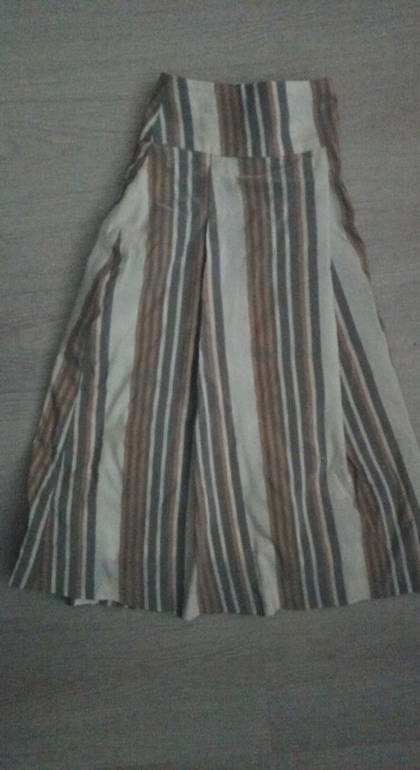 Bej şeritli pileli Etek - Görsel 3