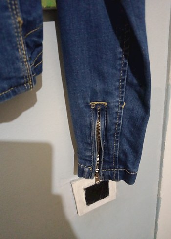 s Beden Kadın Mavi Kemerli Kot Ceket