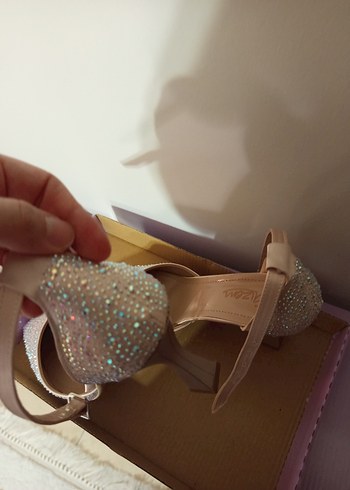 Zara Bej Taşlı Topuklu Kadın Abiye Ayakkabı