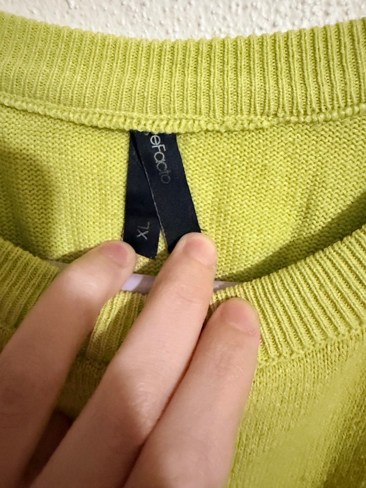 Yeşil Basic Kadın Keten Sweatshirt - Görsel 2