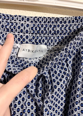 Mavi Puantiyeli Pilili Midi Kadın Etek - Görsel 2