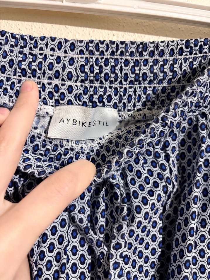 Mavi Puantiyeli Pilili Midi Kadın Etek - Görsel 2