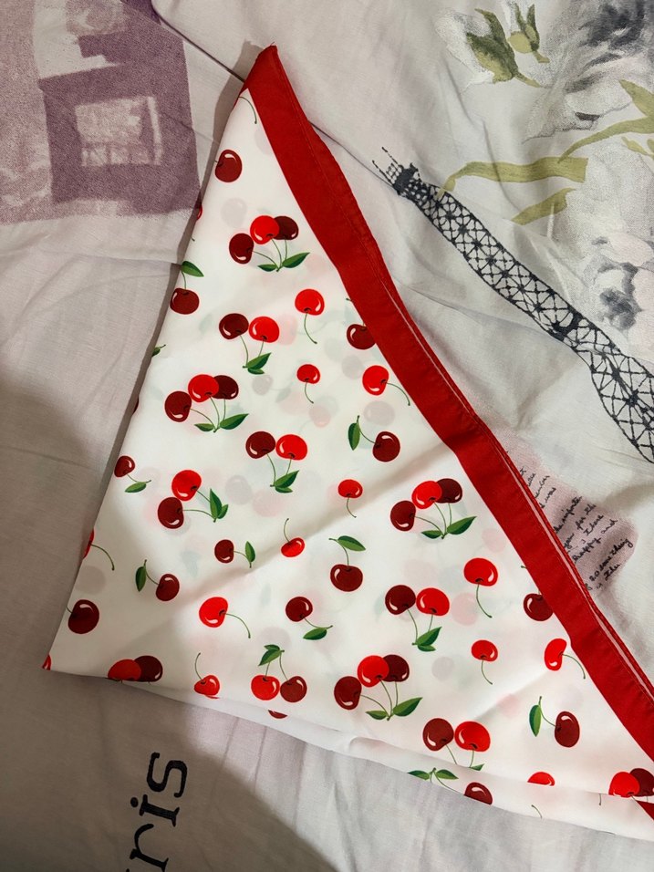 Kırmızı Bordürlü Kiraz Desenli Fular - Görsel 3