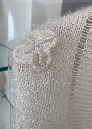 Beyaz Örgü Kadın Bohem Hırka - Görsel 3