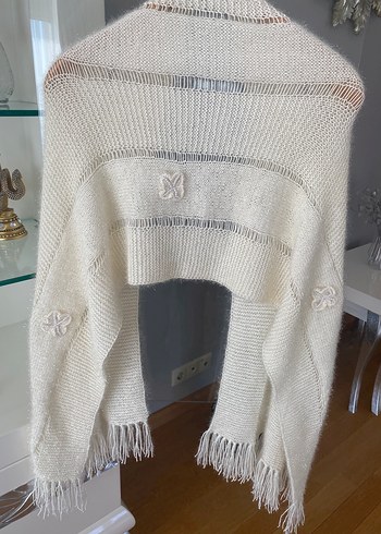 Beyaz Örgü Kadın Bohem Hırka - Görsel 6