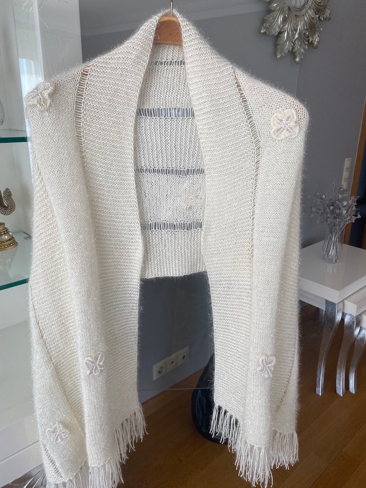 Beyaz Örgü Kadın Bohem Hırka - Görsel 2