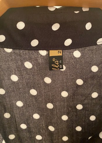 Uzun Kollu Siyah Puantiyeli Kadın Elbise - Görsel 3