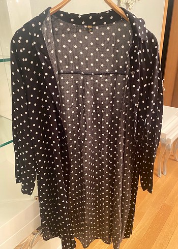 Uzun Kollu Siyah Puantiyeli Kadın Elbise - Görsel 4