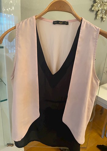 Pembe Drapeli V Yaka Kolsuz Bluz - Görsel 6