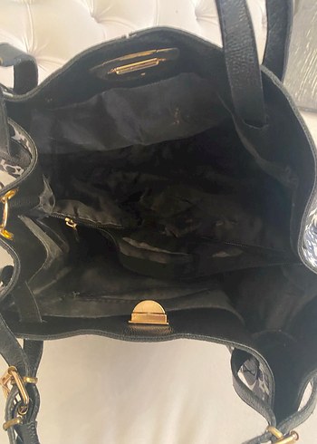 Klasik Siyah Baskılı Deri Kadın Çanta - Görsel 8