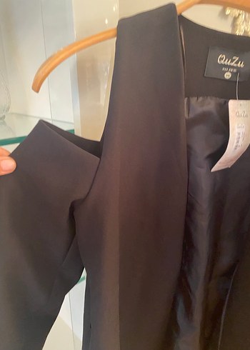 QuZu Siyah Kolsuz Midi Blazer - Görsel 5